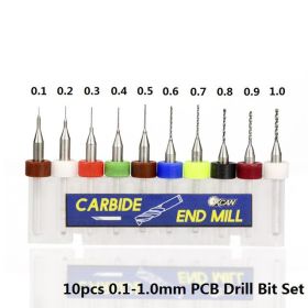 10pcs/set 0.1-1.0mm PCB Mini Drill Bit Tungsten Carbide for Printed Circuit Board CNC Drill Bit Machine
